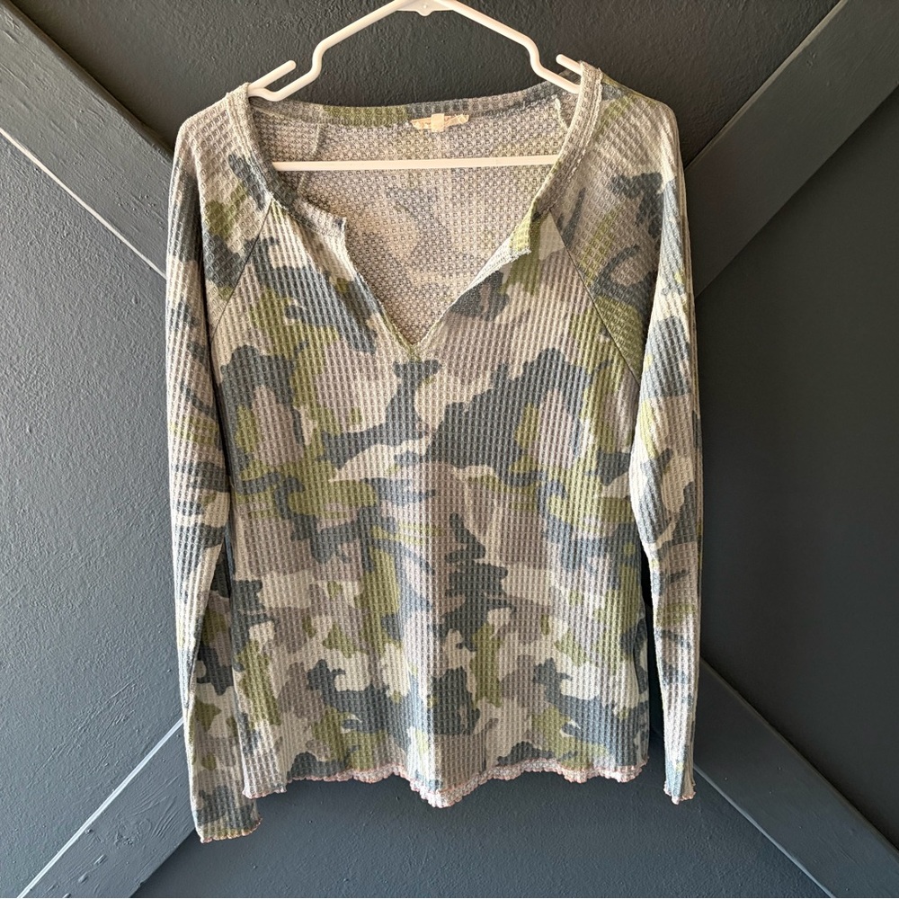 Camouflage Long Sleeve Waffle Top